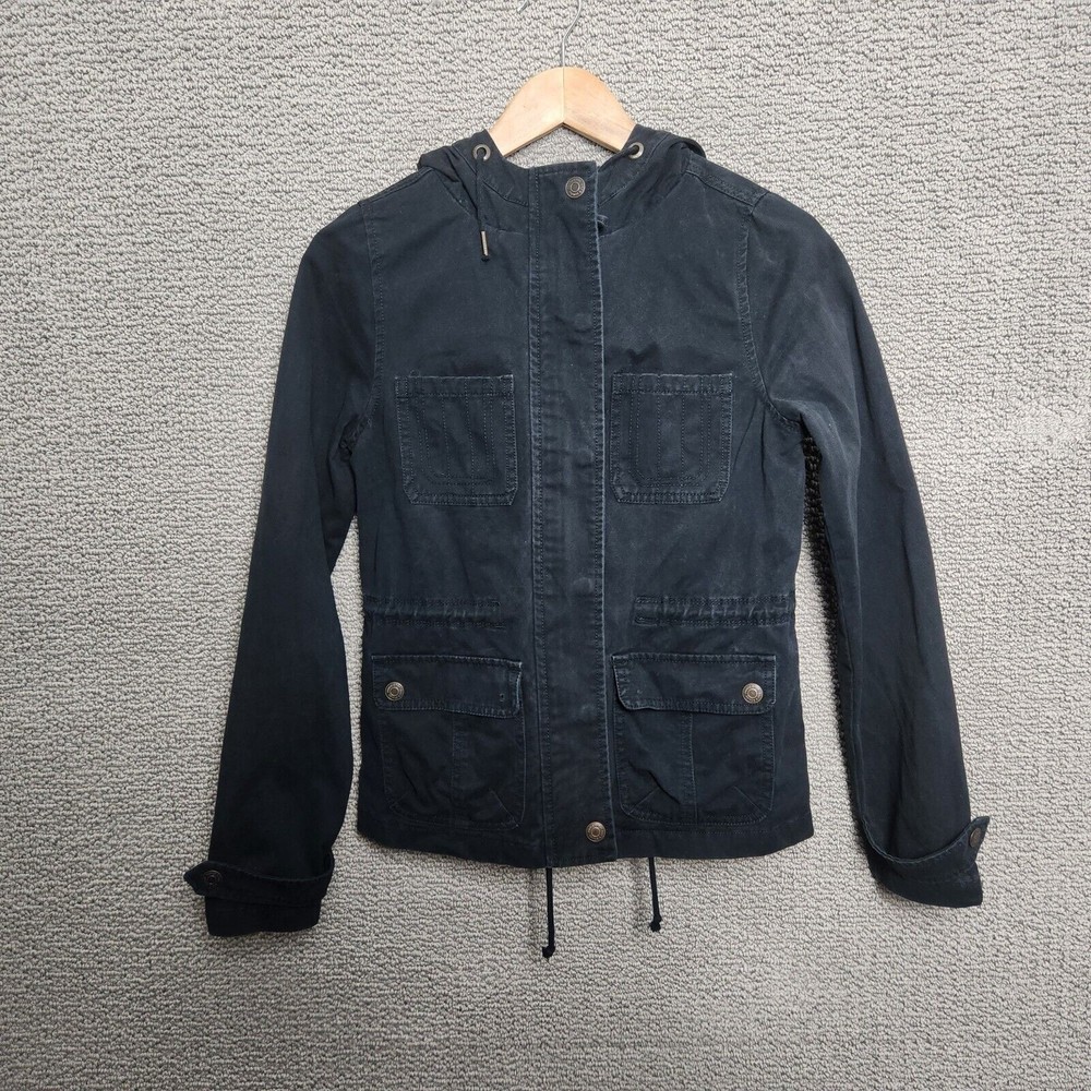 PRINCE & FOX Women's Hooded Black Denim Jacket 100% Cotton Size XS/TP